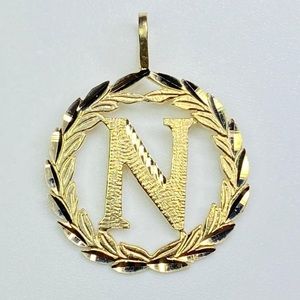 14K Solid Gold Letter Initial “N” Pendant Charm